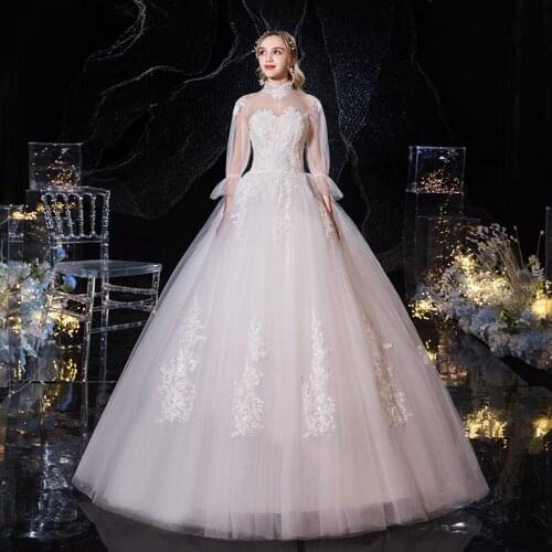Wedding Dress 2021 New Classic Full Sleeve Ball Gown Princess Luxury Lace Wedding Dresses Plus Size Robe De Mariee
