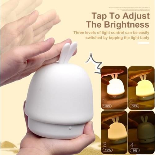 LED Touch Sensor Night Lights Kids Children Lamp USB Rechargeable LED Cartoon Rabbit Lamp Dimmable Baby Nightlight Creative Gift