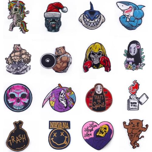 Punk/Skull Patches DIY Sewing Embroidery Patches Iron On Patch For Clothing Stickers Badges Patch On Jeans Applique For Clothes