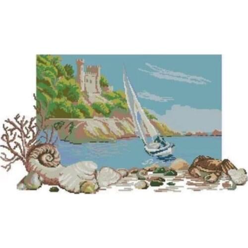 Embroidery Package Cross Stitch Kits Unopen New Luxurious Autumn Beach DIY Handicraft Embroidery Kit Free shipping
