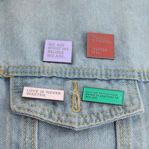 XCMRYSP Text Badge Brooch Creative Simple Letter Square Metal Enamel Lapel Pin Backpack Clothes Fashion Jewelry Gift for Kids