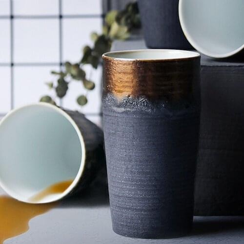 Japan style pigmented coffee mugs retro pottery ceramic water gold gilding cups and mug friend birthday gifts handmade home use