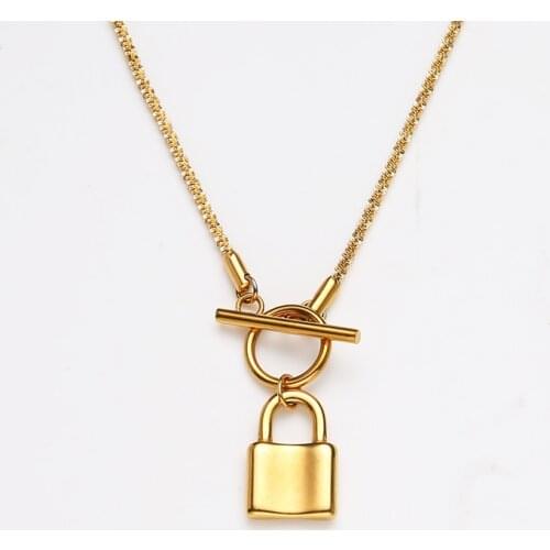 Lock Padlock necklace Stainless Steel Toggle Necklace For Women Gold/Silver Color Metal Bling Chain Choker Collier
