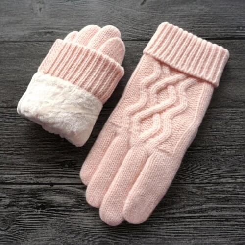 Winter Warm gloves Women Knitted Wool Plus Velvet thickening touch screen Gloves outdoor Driving Gloves Mittens Free shipping