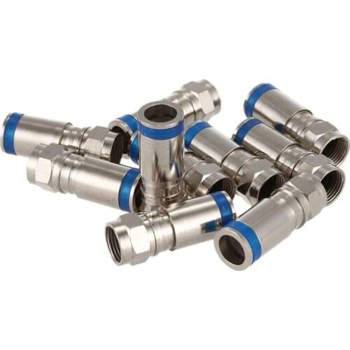 10Pcs F-Type Male Plug Compression Connectors For RG6 Coax Coaxial TV Cable HQ