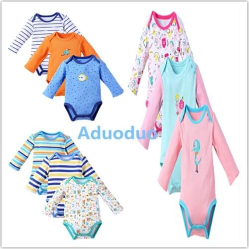 2017 Baby Jumpsuits Long Sleeve Baby Bodysuits 100% Cotton 3pcs/lot Newborn Infant Baby Boy Clothing Envelope design 3M-24M