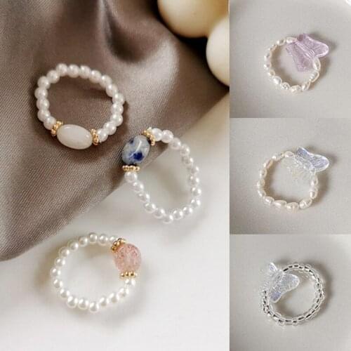 2021 Fashion Crystal Beaded Rings Cute Minimalist Coloful Beads Geometric Stacked Fine Rings for Women Party Gift Jewelry