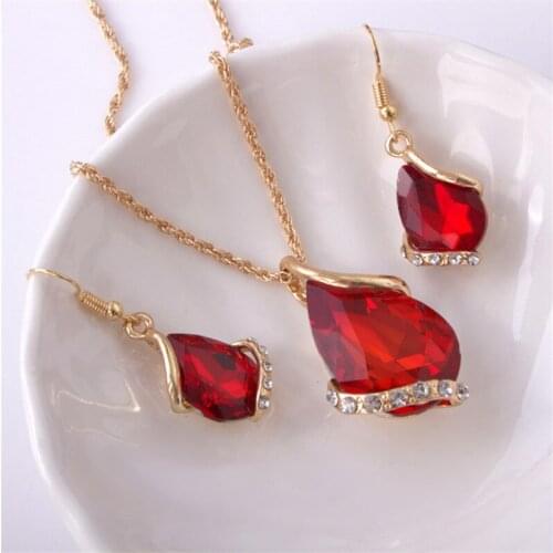 4 Colors Fashion New Water Drop Necklace and Earrings Jewelry Sets Luxury Polygon Clear Austria Crystal Jewellery Wholesale