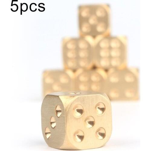 5Pcs 15x15mm Brass Dices Solid Metal Polyhedral Club Bar Supplies Mahjong Chess Dice Playing Game Tool Gold
