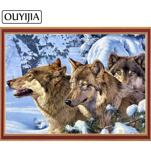 OUYIJIA Wolves In The Snow 5d DIY Diamond Painting Full Square Rhinestones Embroidery Sale Accessories Diamond Mosaic Painting