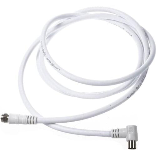 White 6.6ft 9.5mm 90 Degrees Male to F type Male Coaxial TV Satellite Antenna Cable