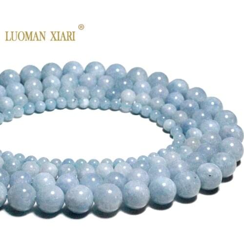 Wholesale Natural Light Blue Aquamarines Loose Round Natural Stone Beads For Jewelry Making DIY Bracelet 4/6/8/10 /12 mm
