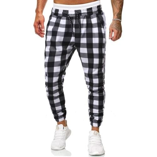 Hot Sale Large Elastic Fashion Plaid Lace Up Casual Pants Mens Casual Pants Joggers Men