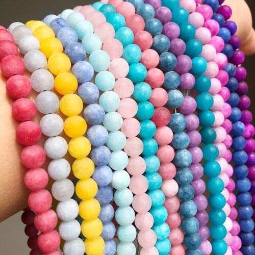 Natural Stone Beads Round Matte Frosted Blue Pink Red Jades Loose Beads for Jewelry Making Bracelet Necklace 6/8/10mm 15
