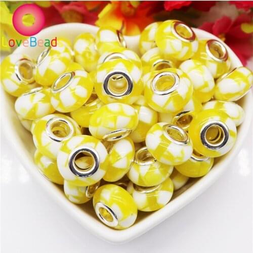 10Pcs Yellow Color Murano Rondelle Big Hole Spacer Beads Fit European Style Snake Chain Pandora Bracelet Necklace Jewelry Making