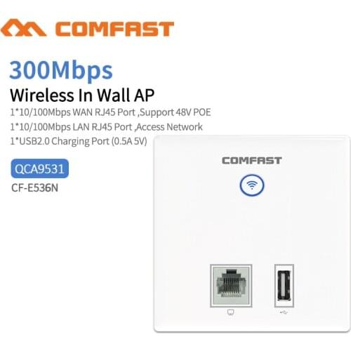 Comfast CF-E536N Wireless Access Point,300Mbps Indoor Wall WiFi AP, RJ45+ USB Client wall AP, IEEE 802.11n/g/b PoE,PPTP, L2TP