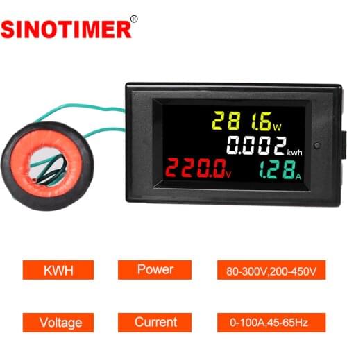 Color HD LCD Display Panel Meter Energy Watt Meter with Voltmeter Ammeter Power Meter AC Multimeter 80-300V 300-450V 100A