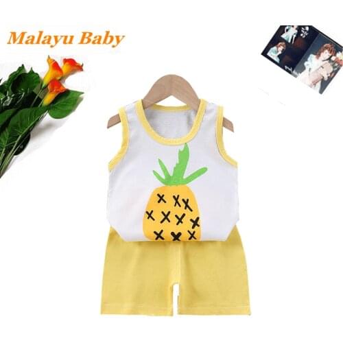 Malayu Baby Cute Kids Girls Cothes Suits Summer Boy Pineapple Print Vest And Shorts 2Pcs Outfits Child Casual Costumes 1-5 Year