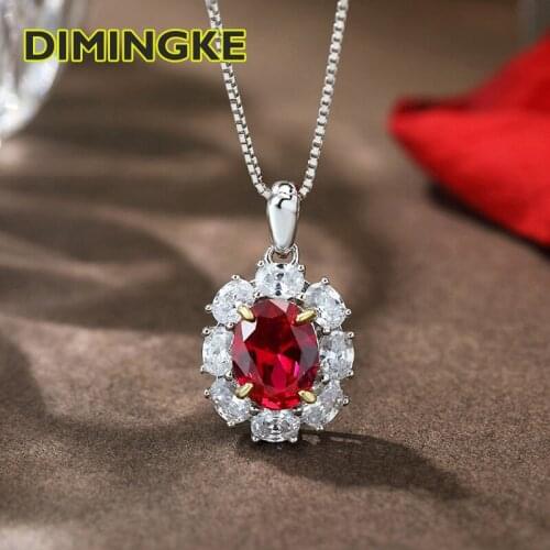 DIMINGKE 7*9 Natural Ruby Pendant Necklace 100%-S925 Sterling Silver Jewelry Anniversary Party Birthday Gift