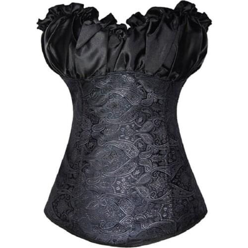 Women Sexy Corset Top Gothic Steampunk Satin Bustier Plastic Boned Zipper Lace Up Overbust Waist Cincher Tummy Slim Corsets New