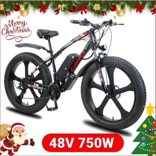 26 Inch 750W Electric Bicycle Snow Beach Mountain Bike Fat Tire 4.0 Power E Bike Adult