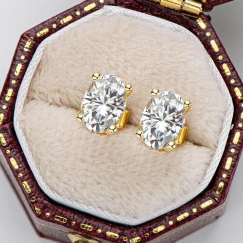 Inbeaut 18K Yellow Gold Plated Excellent Cut Total 1-2 ct D Color Oval Moissanite Stud Earrings 925 Silver Wedding Earrings Gift