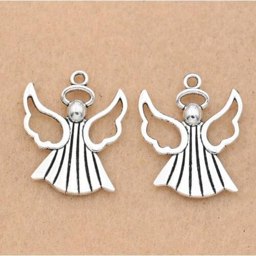 KJjewel Antique Silver Plated Angel Charm for Jewelry Making Bracelet Accessories Handmade DIY 20x26mm