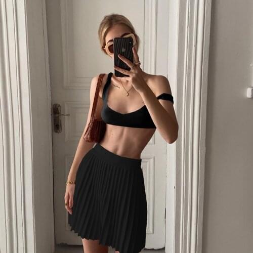 Two Piece Set Women Skirt Suits Ropa Mujer Verano2021 Mini Combinaisons Blouses Falda Halter Top Sexy Femme White Vestido Casual