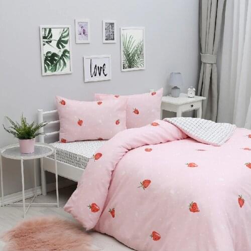 Double Personality Strawberry Pattern Duvet cover set Cotton Polyester Fabric Bedding Set Bed Sheet 2 Pillow Case Quilt Container King Queen Double