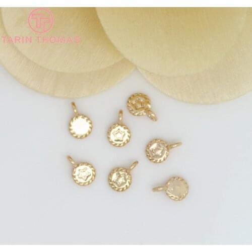 10PCS 4.5x7MM 24K Champagne Gold Color Plated Brass Small Round Star Charms High Quality Diy Jewelry Accessories