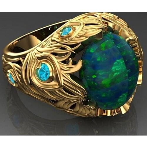 MFY Luxury ExquisiteTurquoise En Rings For Women Romantic Banquet Cocktail Ring Peacock Featherrings For Women
