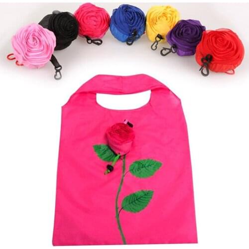 New Fashion Rose Flowers Handbag Reusable Folding Shopping Bag Tote Eco Storage Bags Women No Zipper Travel Grocery Bags
