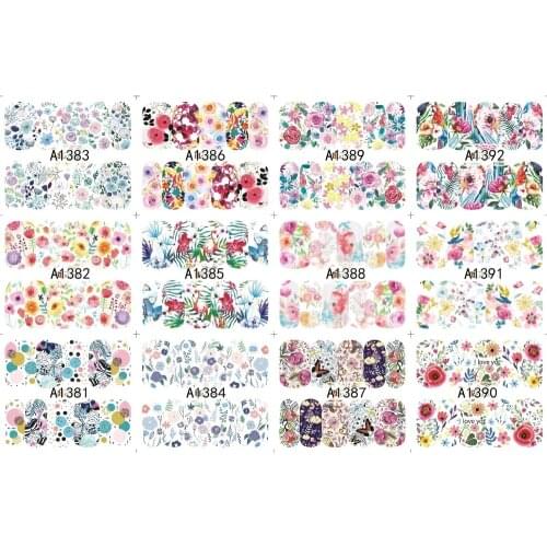 UPRETTEGO 12 PACK/LOT WATER DECAL NAIL ART NAIL STICKER SLIDER FULL COVER FLOWER BUTTERFLY BLUE PURPLE GRASS LEAVES A1381-1392