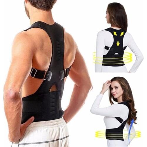 Neoprene Magnetic Posture Corrector Back Corset Brace Straightener Shoulder Back Belt Black Spine Support Belt for Men Women