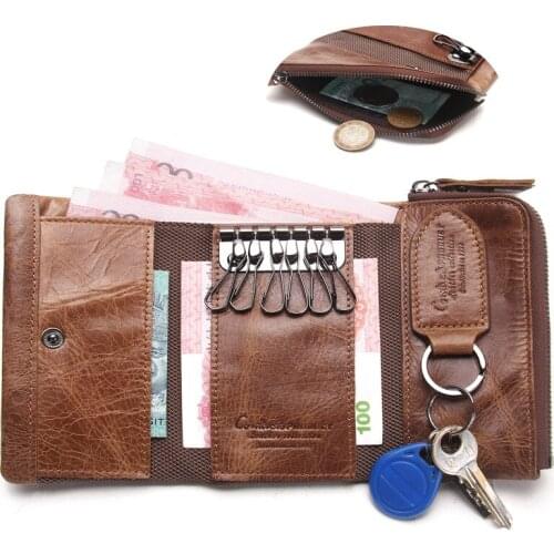 NEW 100% Genuine Leather Housekeeper Men Wallet Car Key Key Coin Purse Case Key Holder Wallet Organizer Bag Small Portfolio