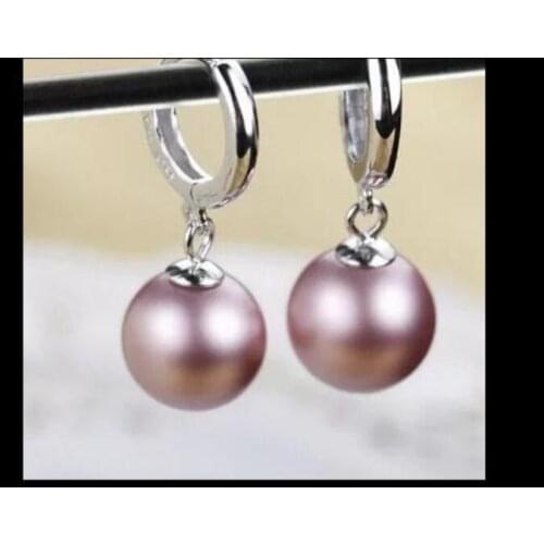 Charming 10-11mm south sea round lavender pearl earring 925s