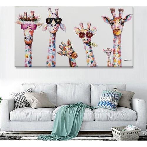 Giraffe Glasses Colorful Decorative Painting Poster Wall Art Canvas Printing Wall Painting Large Poster Pictures for Living Room