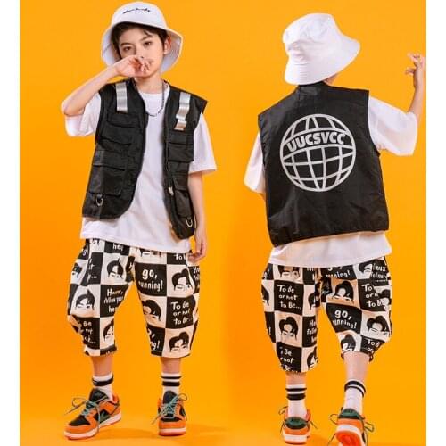 Hip Hop Clothes For Children Kids White T Shirt Top Tactical Vest Print Streetwear Harem Pants For Girl Boy Jazz Dance Costume