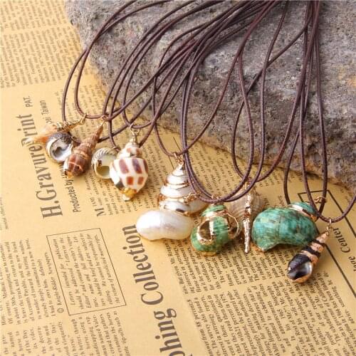 Boho Natural Shell Necklaces Leather Cord Chain Choker Conch SeaShell Charms Pendants Necklace For Women Jewelry Female Bohemian