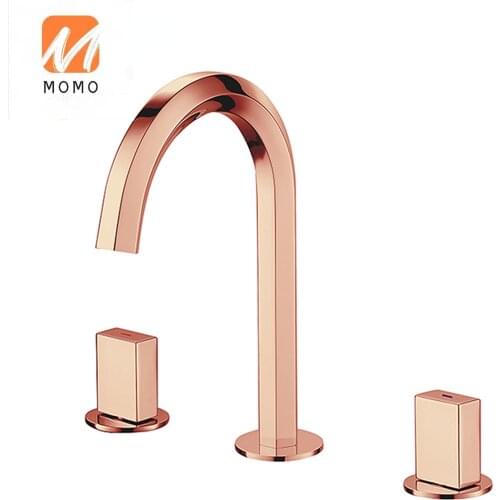 Rose gold polished brass bathroom sink basin mixer tap 3 hole water faucet