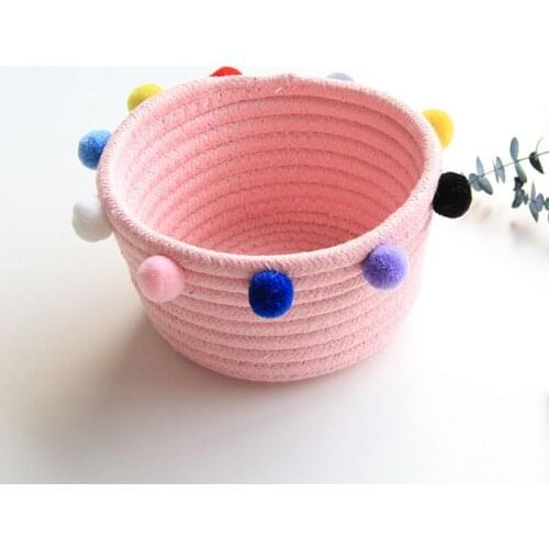 Pompom Cotton Rope Storage Baskets Handmade Woven Dirty Clothes Laundry Basket Kids Toys Desktop Sundries Organizer Hamper