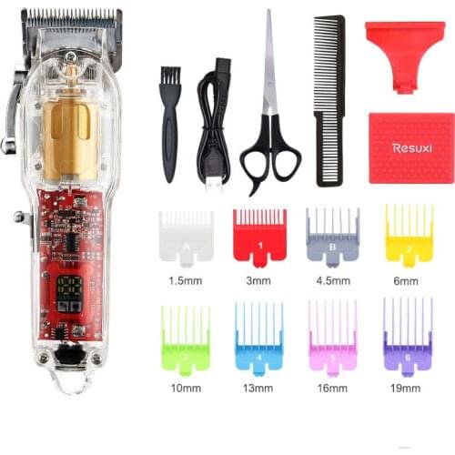 Professional Barber Hair Clipper Rechargeable Electric Transparent Hair Cutting Machine Beard Trimmer Shaver Cordless Corded