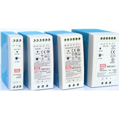 MEAN WELL MDR-10 20 40 60 100 - 5 12 15 24 48 meanwell MDR -10 -20 -40 -60 -100 W 5 12 15 24 48 V Output Industrial DIN Rail