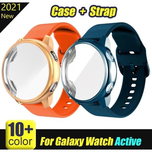 Strap+Case For Samsung Galaxy Watch Active 2 44mm 40mm Full Cover Silicone Smart Watchband Bracelet TPU Bumper Combination