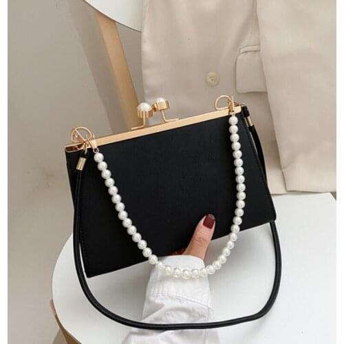 Luxury Pearl Handle Handbags and Purses Fashion Flap Shoulder Bags for Women Solid Simple Crossbody Bags Lady Small Tote