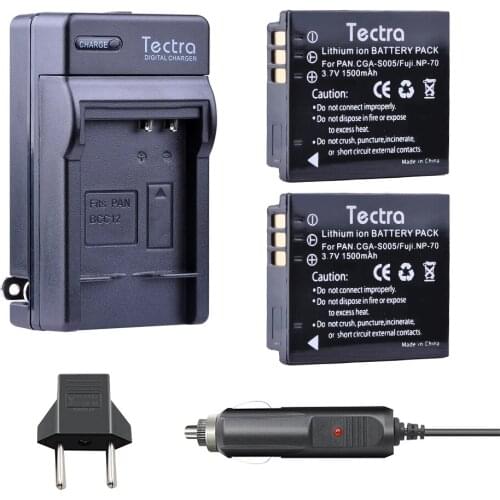 Tectra 2PCS CGA-S005 BATTERY + Digital Charger for Panasonic Lumix DMC-LX1 LX2 LX3 FX3 DMW-BCC12 For FUJI NP-70 DB60
