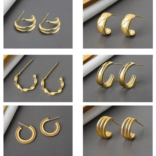 Punk Rock Gold Color Piercing Stud Earrings Trendy Link Chain Geometric Cartilage Earrings for Women Party Wedding Jewelry Gift