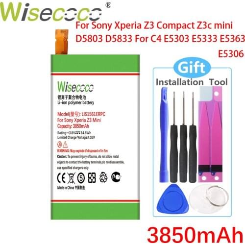 Wisecoco LIS1561ERPC 3850mAh NEW BATTERY For SONY Xperia Z3 mini M55W D5833 SO-02G D5803 D5833 C4 E5303 E5363 E5333