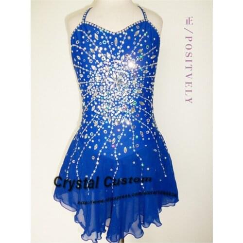 Bright Blue Figure Skating Competition Dress With Shining Crystals New Brand Ice Skating Dress For Children DR3144
