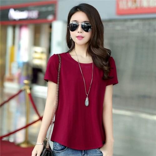 Summer autumn new simple solid color short sleeve bottoming shirt Korean womens cotton round neck t shirt